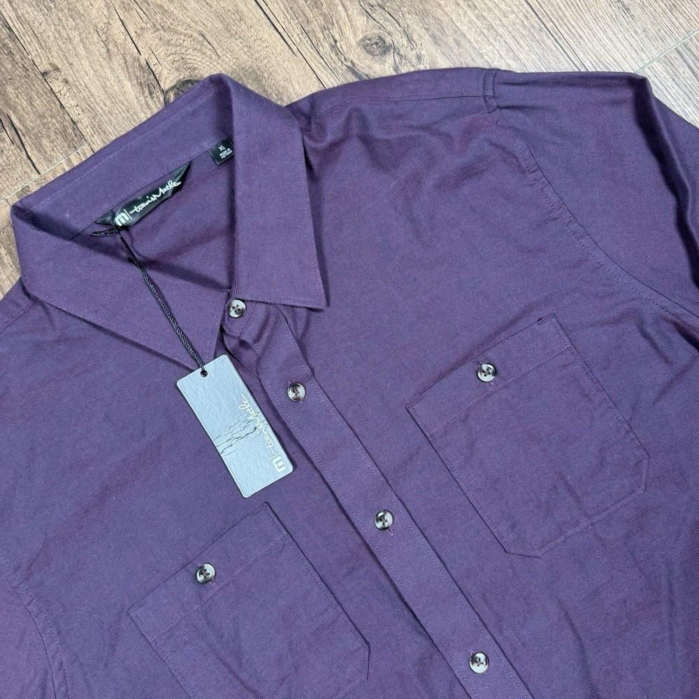 Travis Mathew Hefe Shirt Mens XL Blue Nights Mauve Red Flannel Button Up LS NWT‎